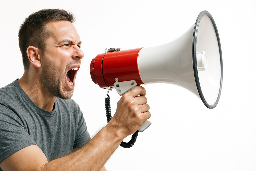 A man using a megaphone.