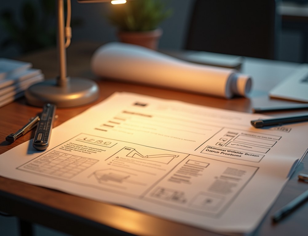 A minimalist blueprint of a website labeled 'Minimum Viable Product' showing only core features.