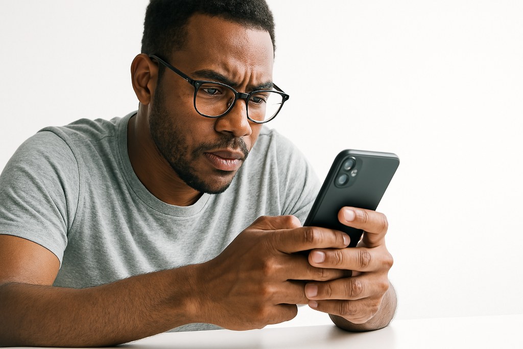 A mobile user scrolling through his phone.
