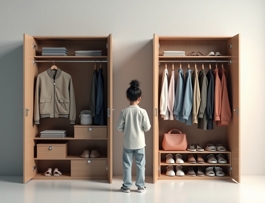 A person choosing between a partial rebrand (a new jacket) and a total rebrand (a new wardrobe).
