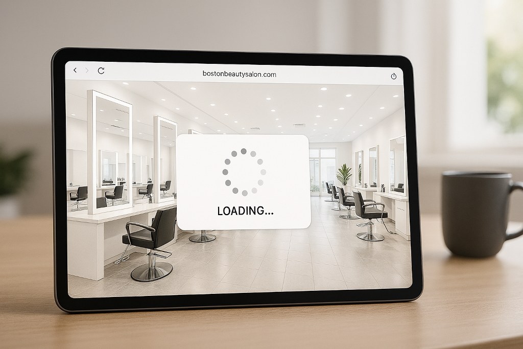 A salon website with its domain name visible.