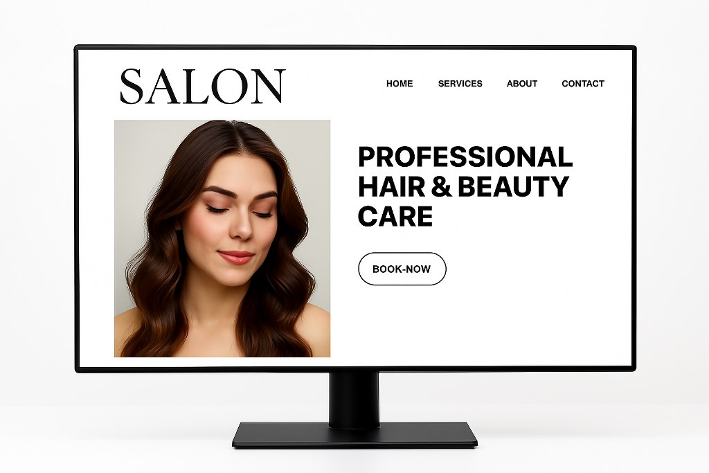 A salon's website homepage.