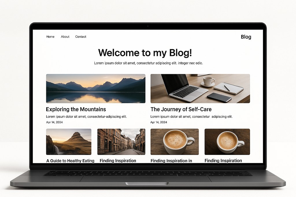 A sample blog website on a laptop.