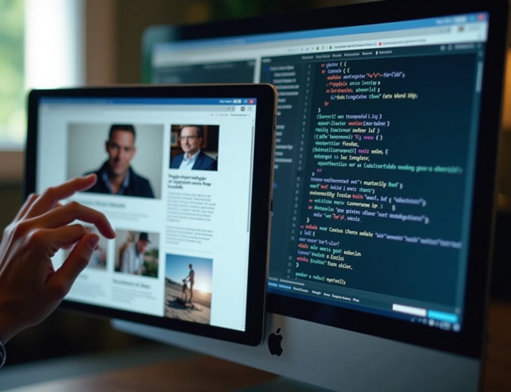 A split-screen comparing a simple website builder interface with a complex WordPress dashboard.
