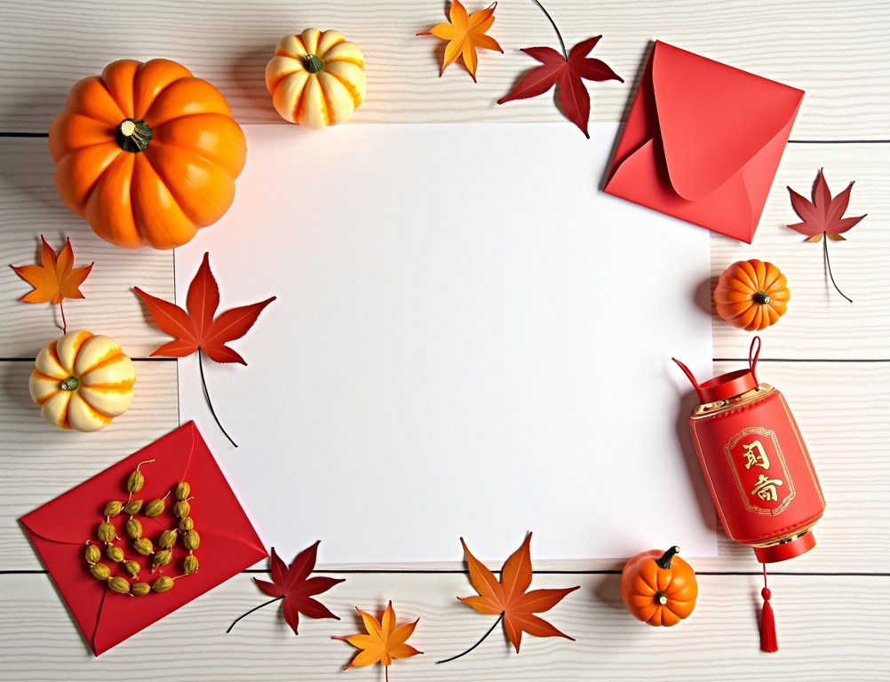 A top-down view of culturally specific items for US and Chinese holidays, illustrating content localization.