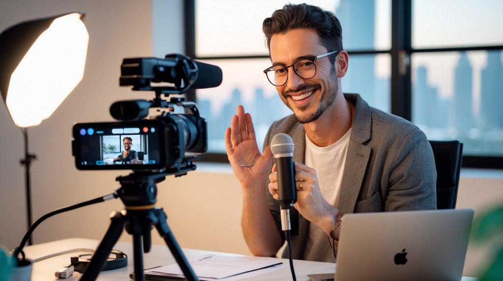 A video creator filming a product demo.