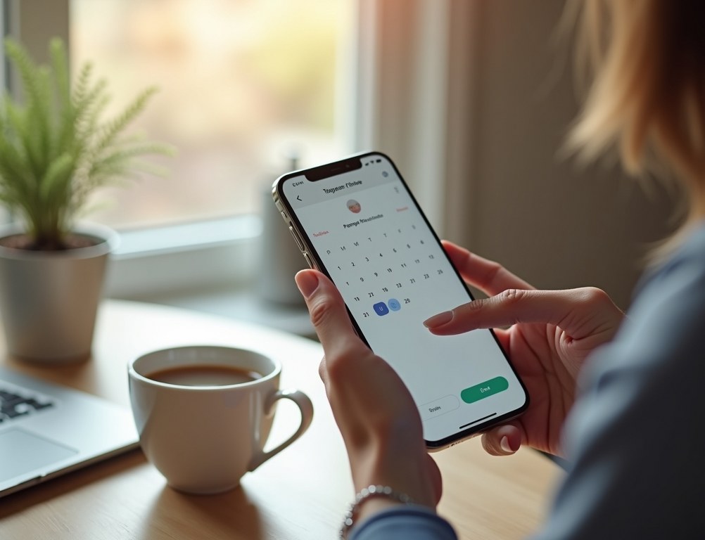 A woman uses her smartphone to book a plumbing appointment online.