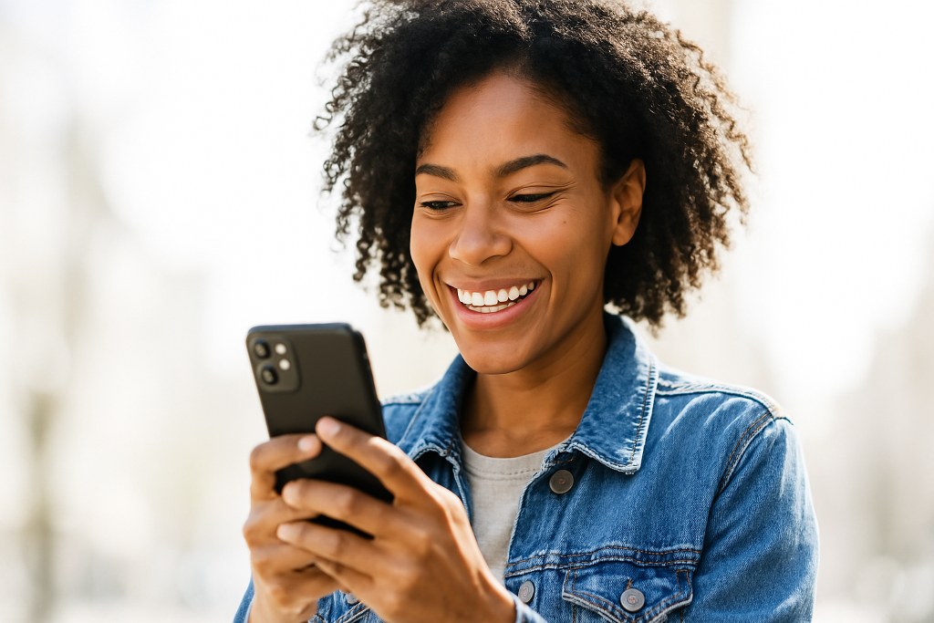 A woman using a mobile phone.