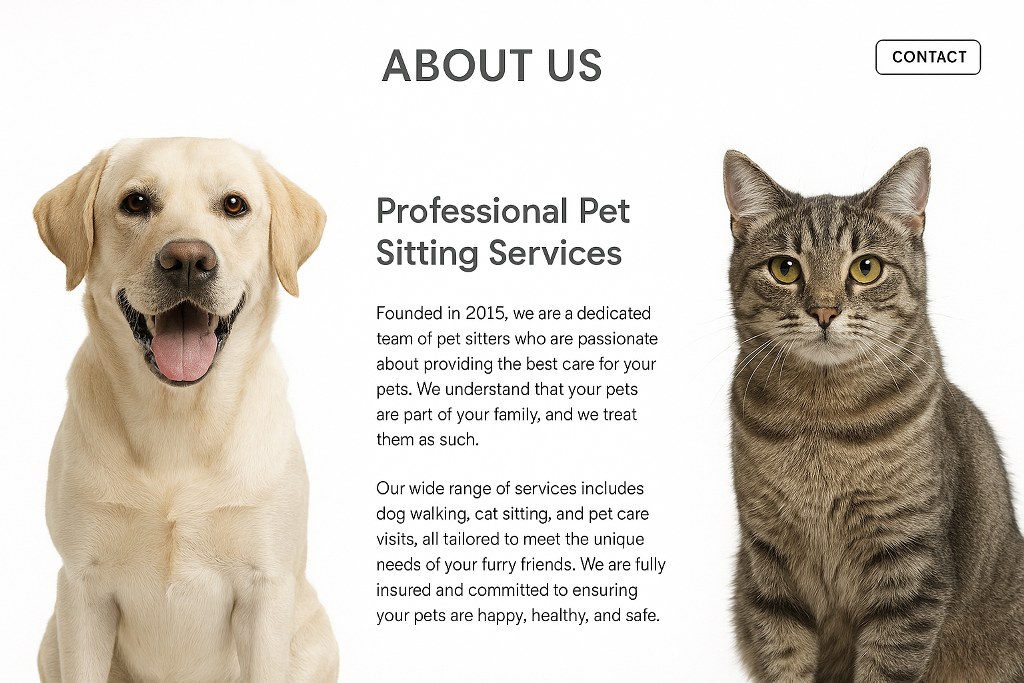 About Us page of a pet sitting website.