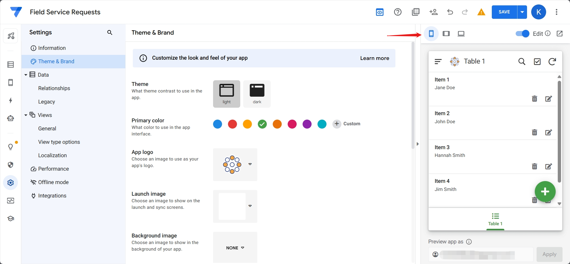 Boutons pour les vues mobile, tablette et bureau