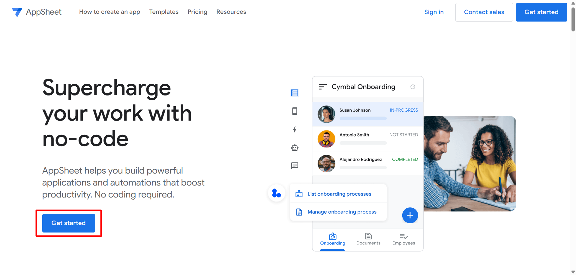 Bouton « Get Started »