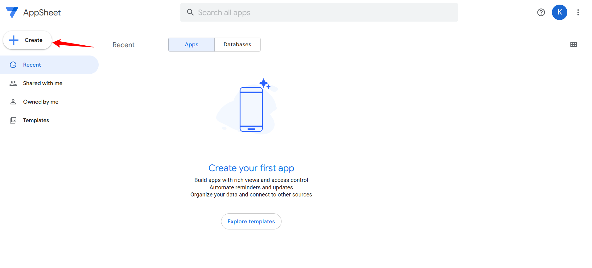 Bouton « Create »