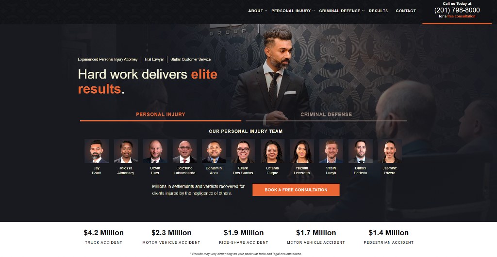 Bhatt Law Group homepage.