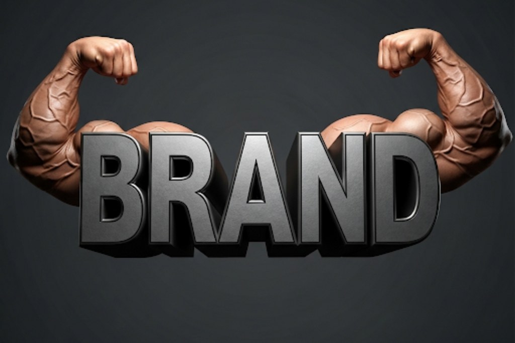 Brand word with arms flexing. 