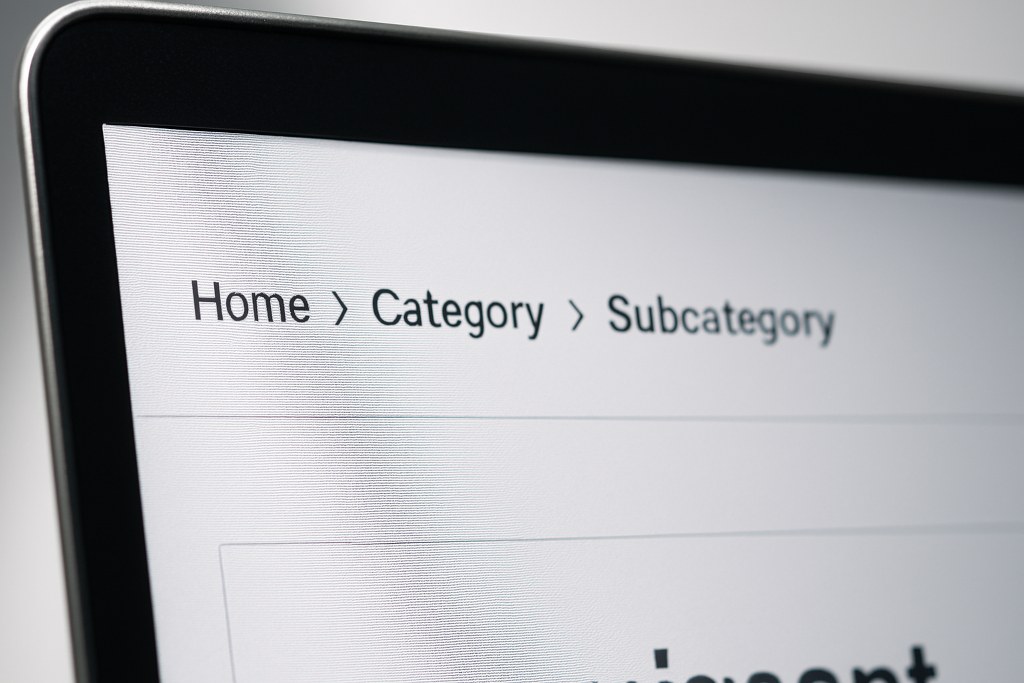 Breadcrumb navigation on a website.