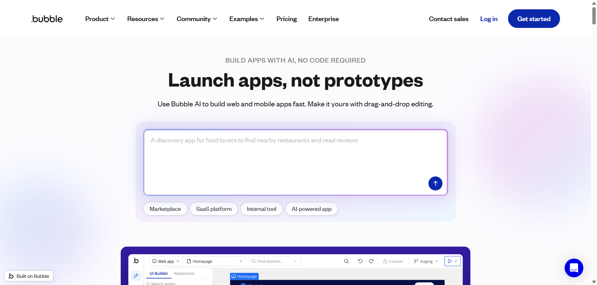 screenshot of Bubble website 