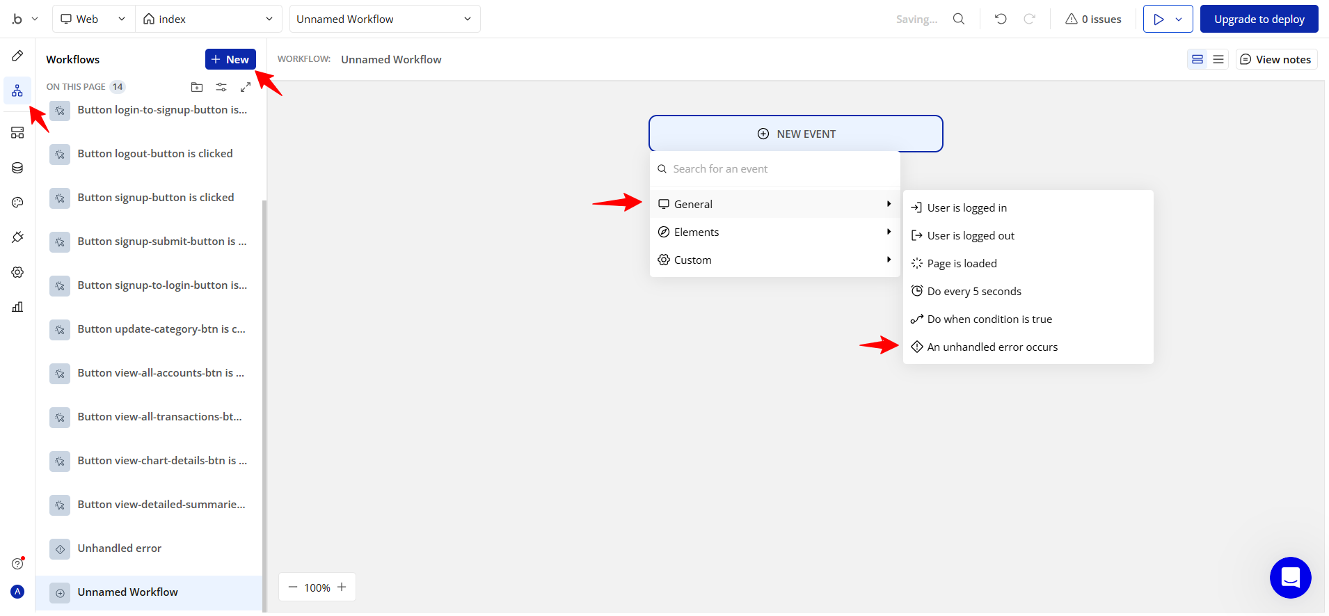WorkFlows menu