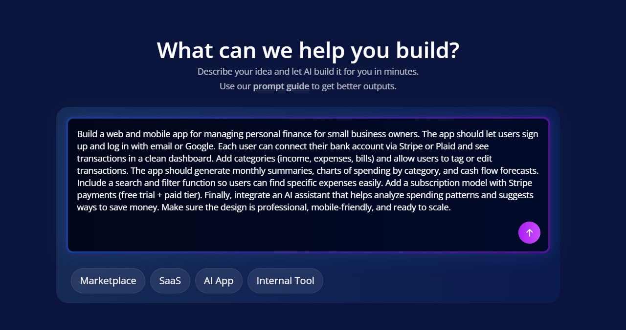 AI prompt screen in dark mode