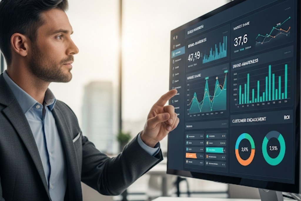 Businessman looking at metrics.