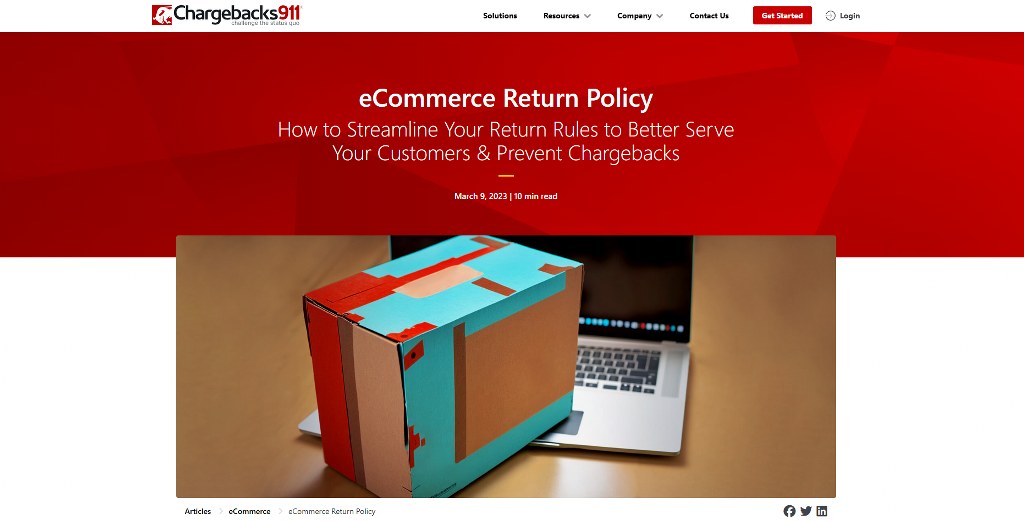 Chargebacks webpage on writing a return policy.