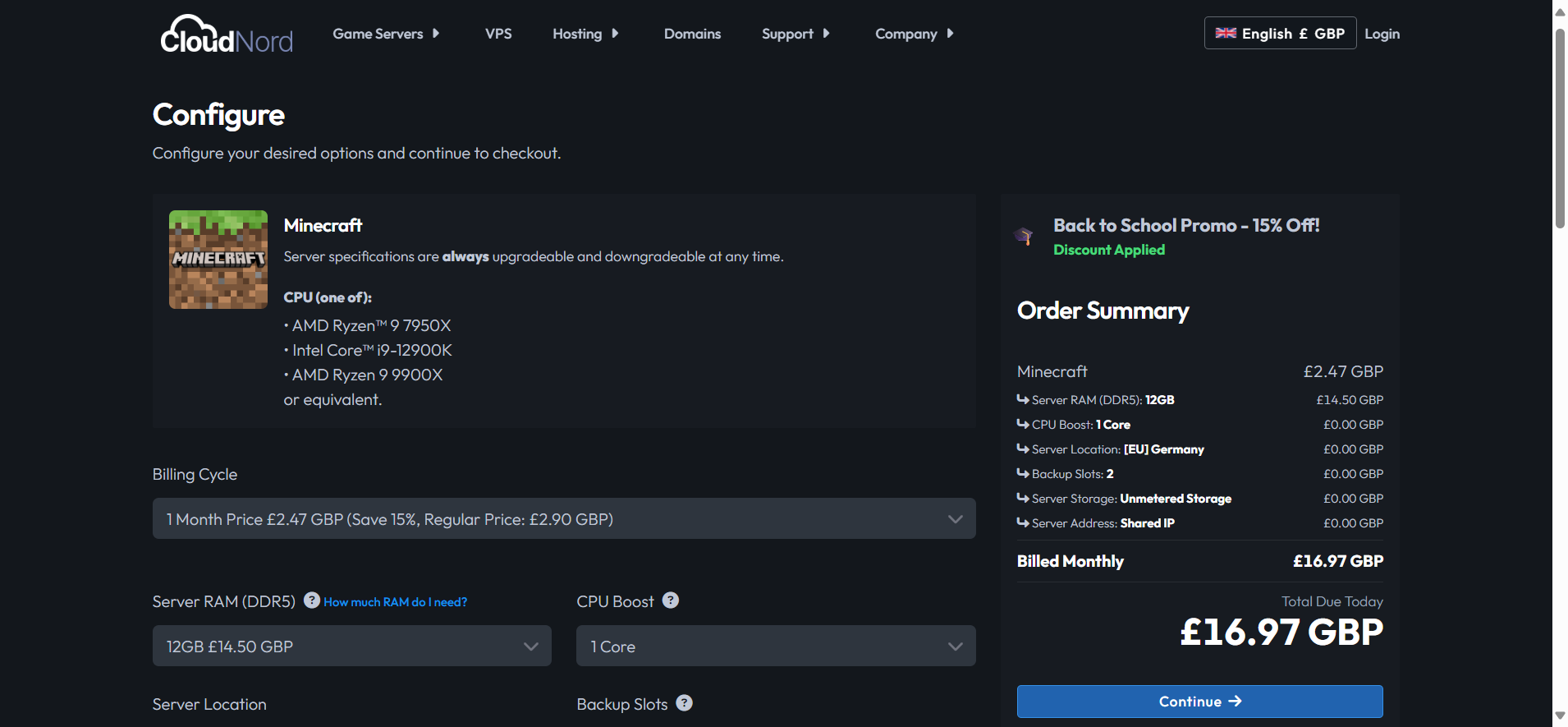 Minecraft server configuration