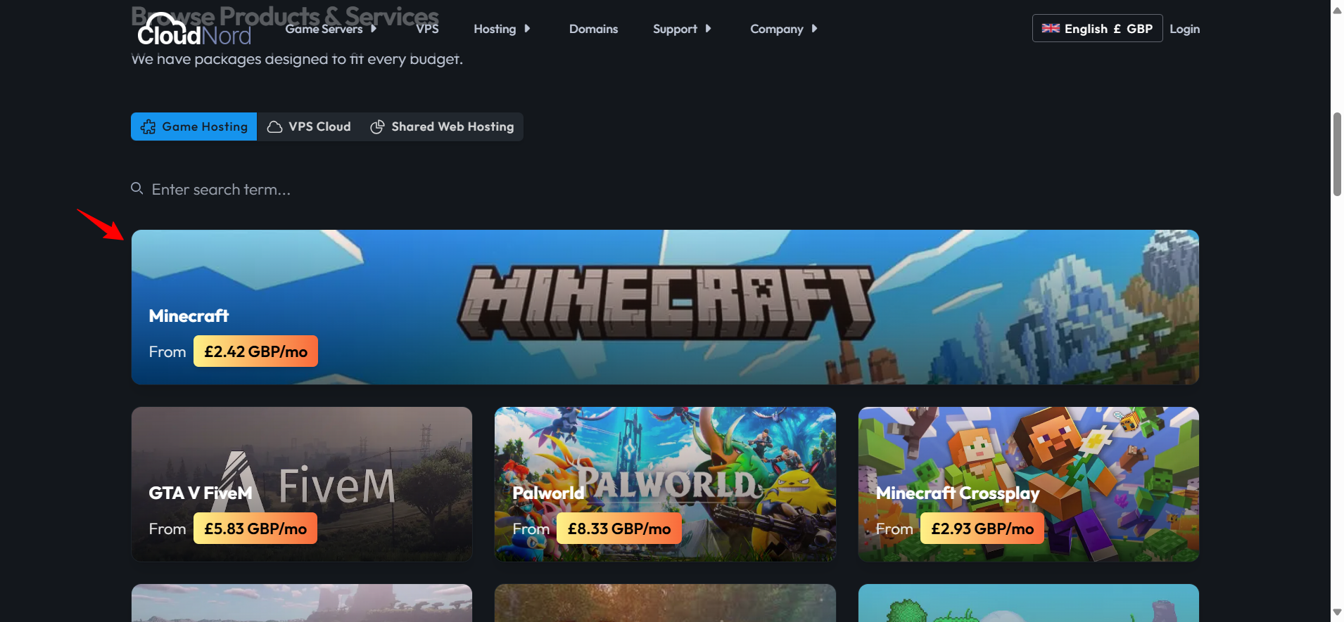 Minecraft game server button