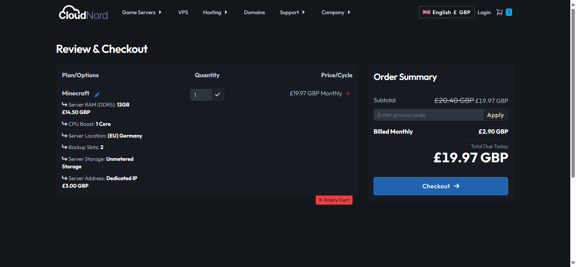 Review & Checkout page