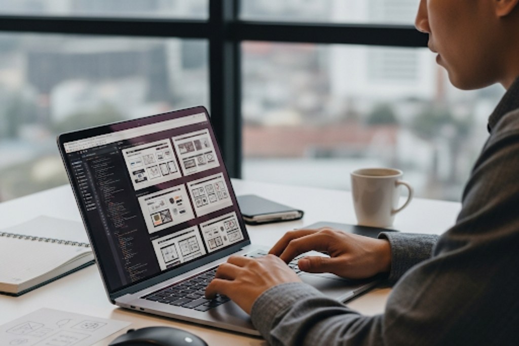 Computer Programmer Coding and Creating a website.