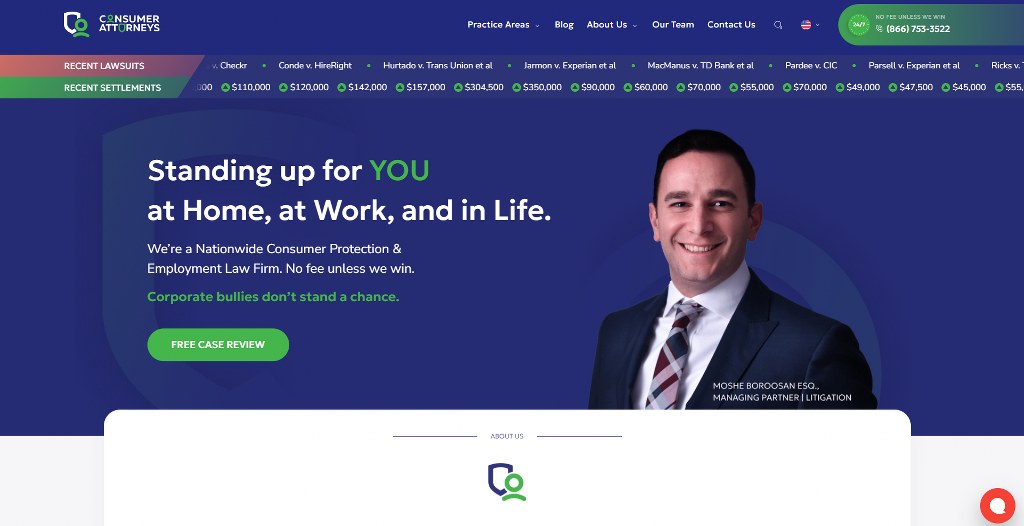 Consumer Attorney's website homepage.