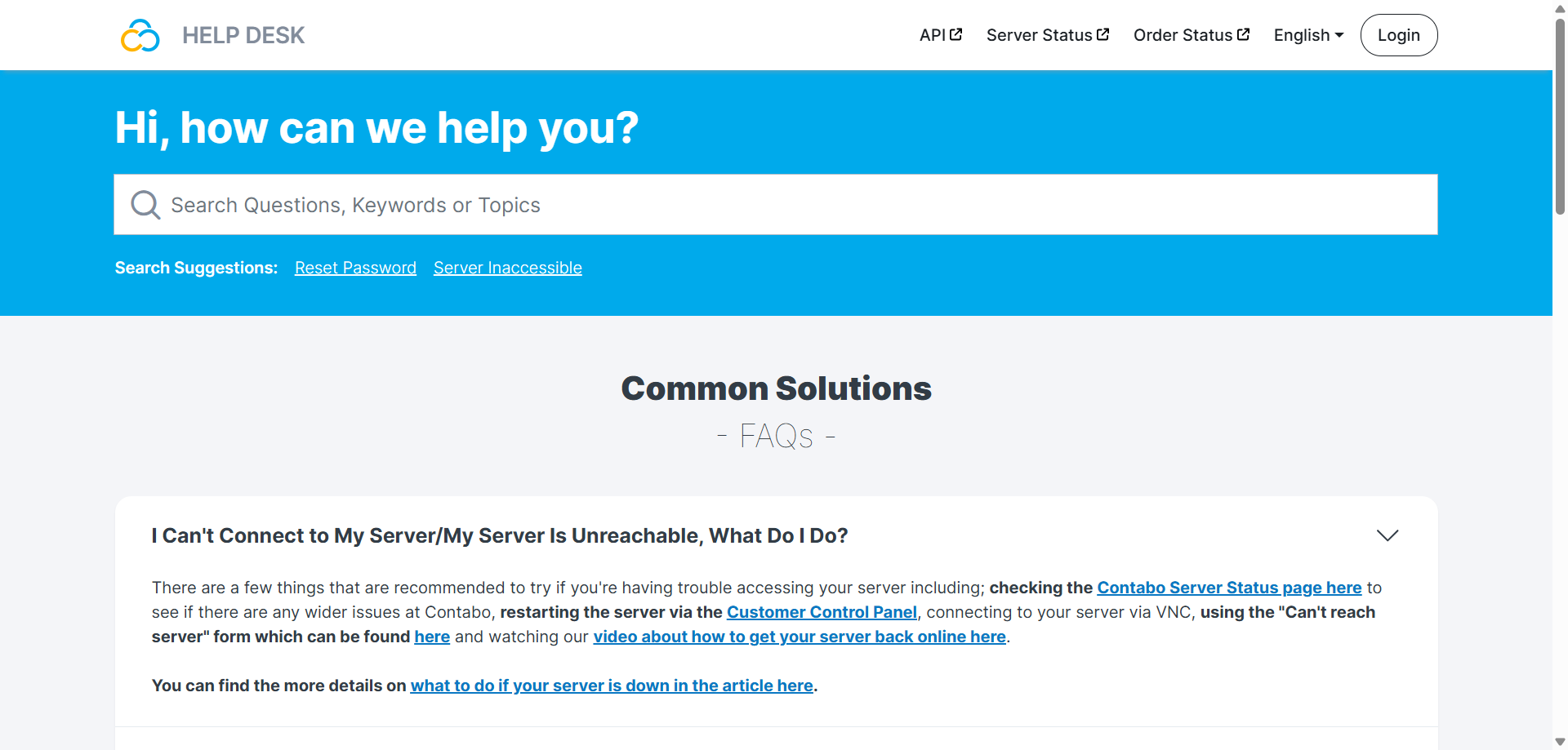 screenshot of the Help Center