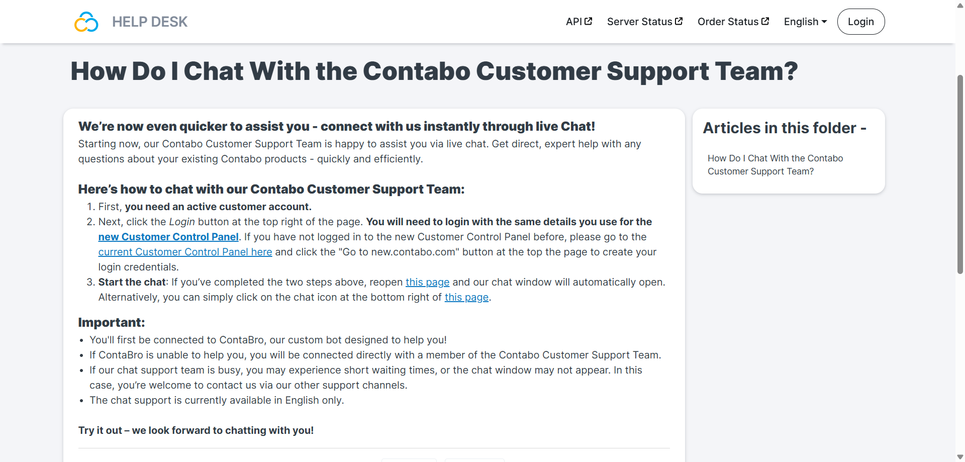 screenshot of the help article