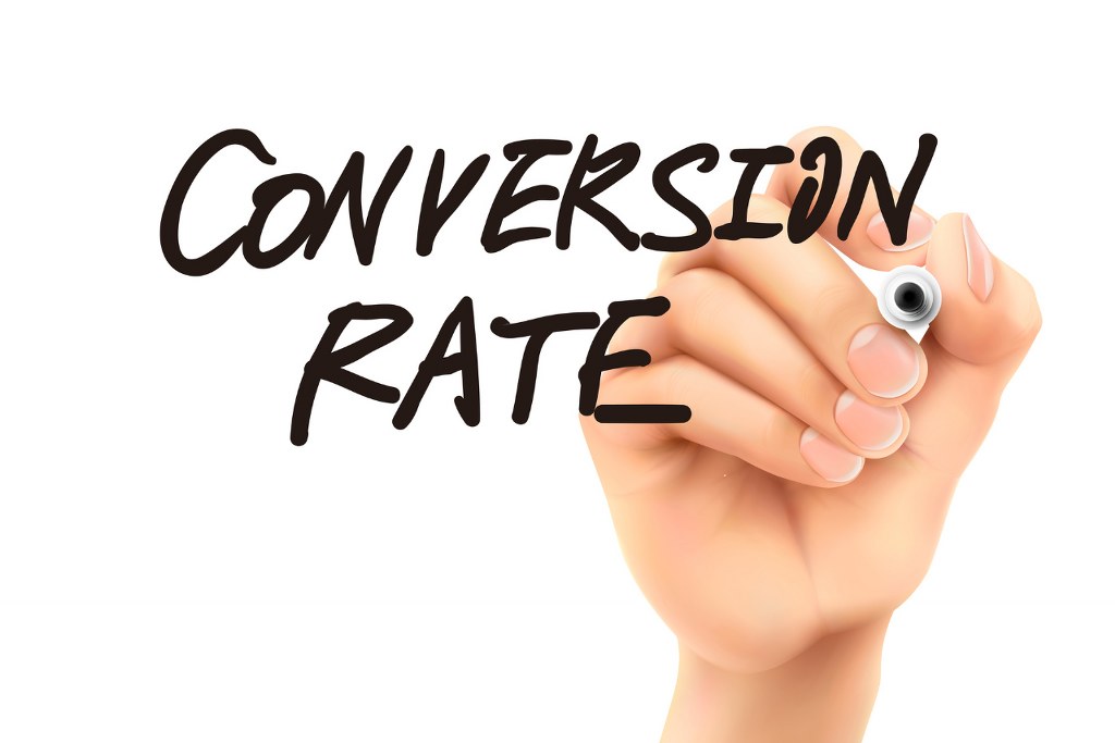 Conversion rate words written by 3d hand.