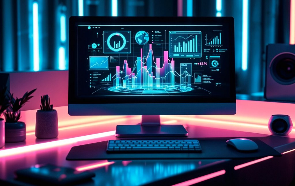 Data visualization dashboard on a monitor.