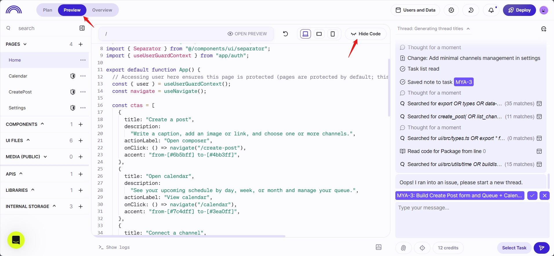 screenshot of the Hide Code button