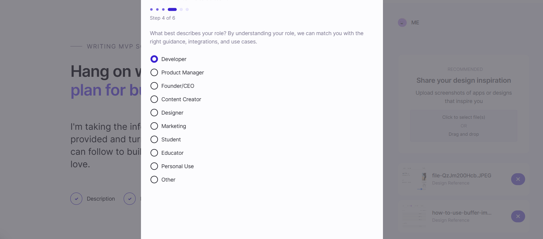 screenshot of Step 4: Choosing a role