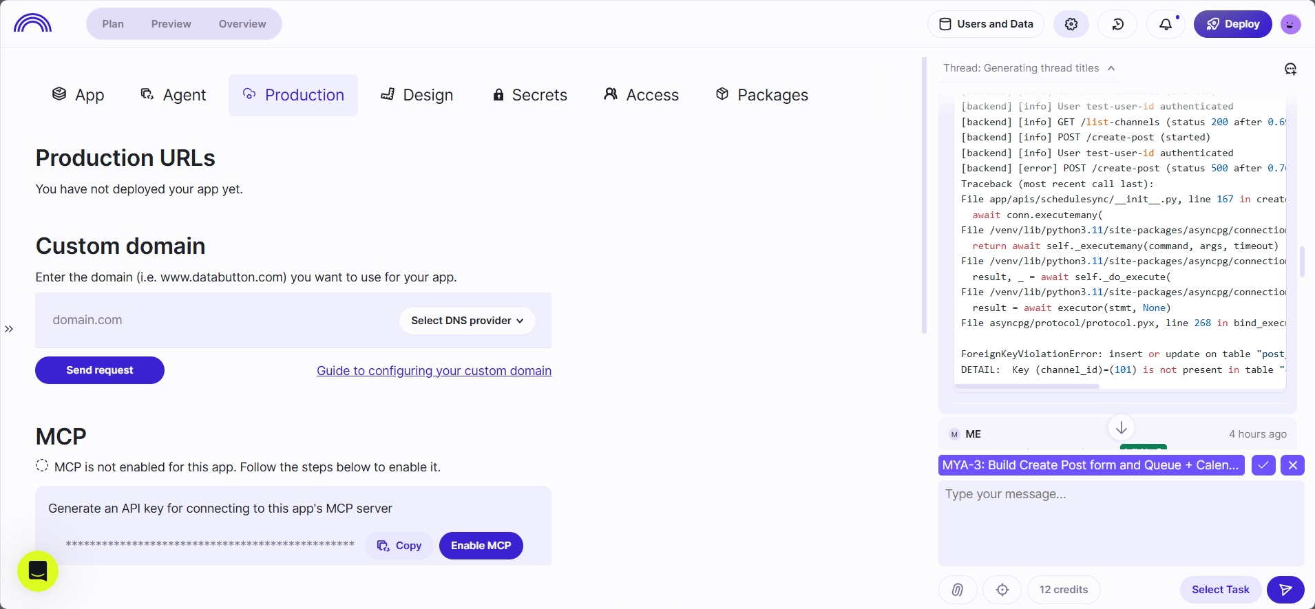 screenshot of the Production menu