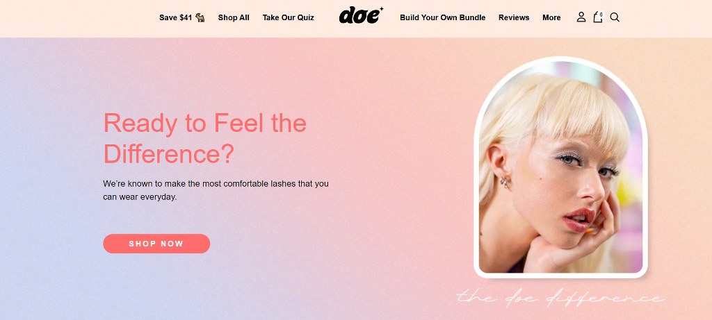 Doe Lashes homepage.