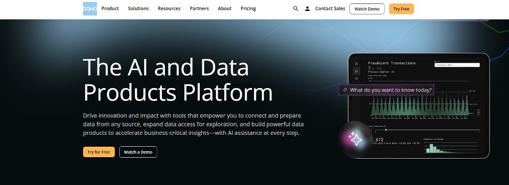 Domo website homepage.