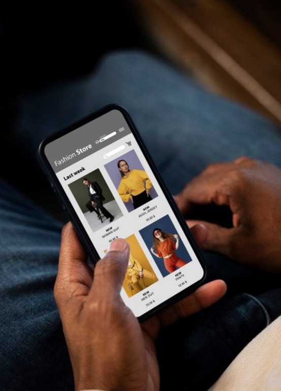 E-commerce products on a screen.
