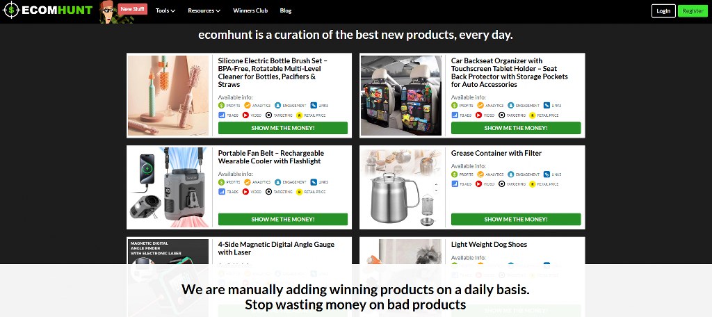Ecomhunt's website homepage.