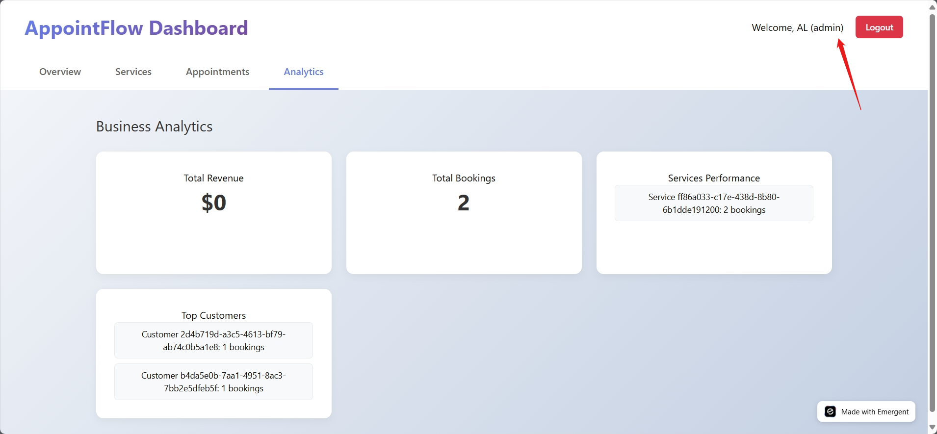 screenshot of the top nav-bar with the account name higlighted