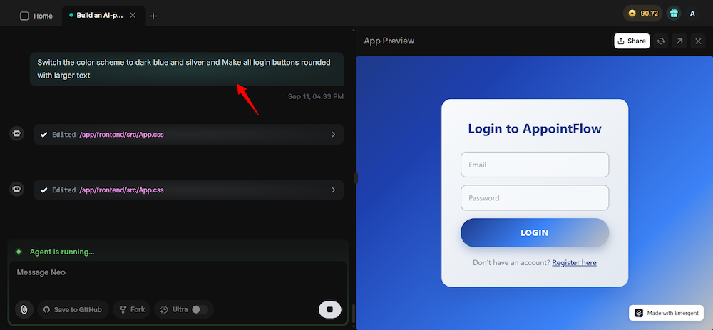 screenshot of “Make all login buttons rounded with larger text.” request