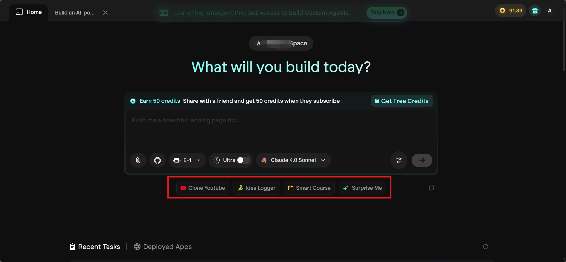 screenshot of quick-start suggestions