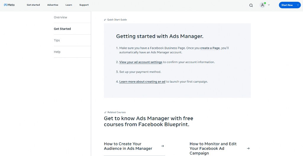 Facebook guide on how to get started with Ads Manager.