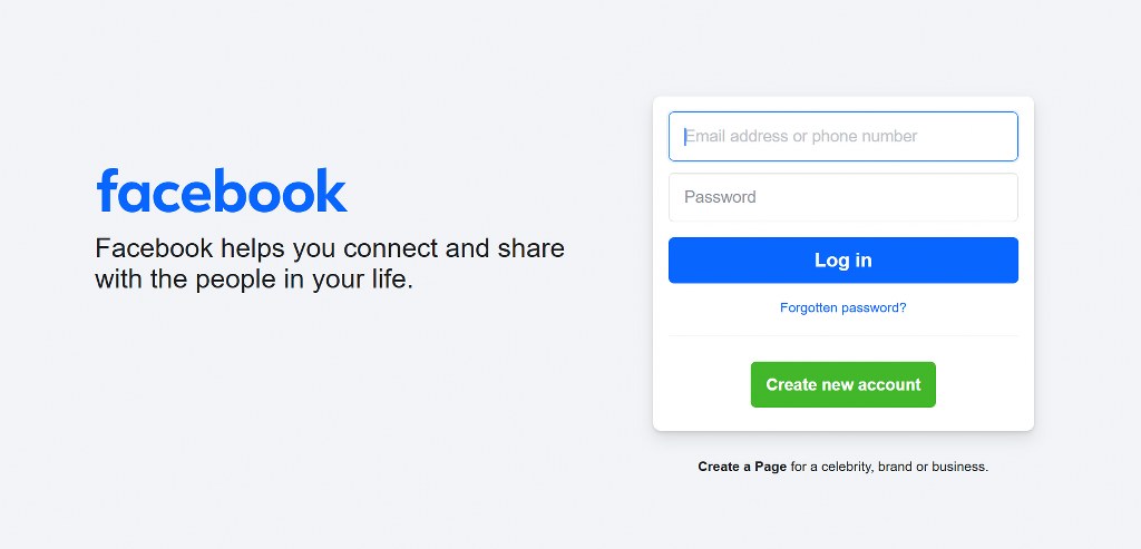 Facebook sign-up page.