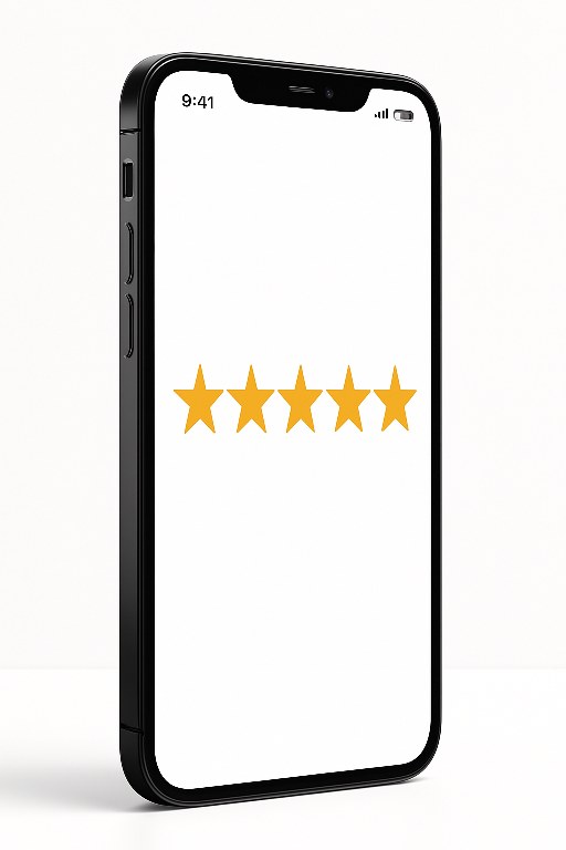 Five star review on a phone.