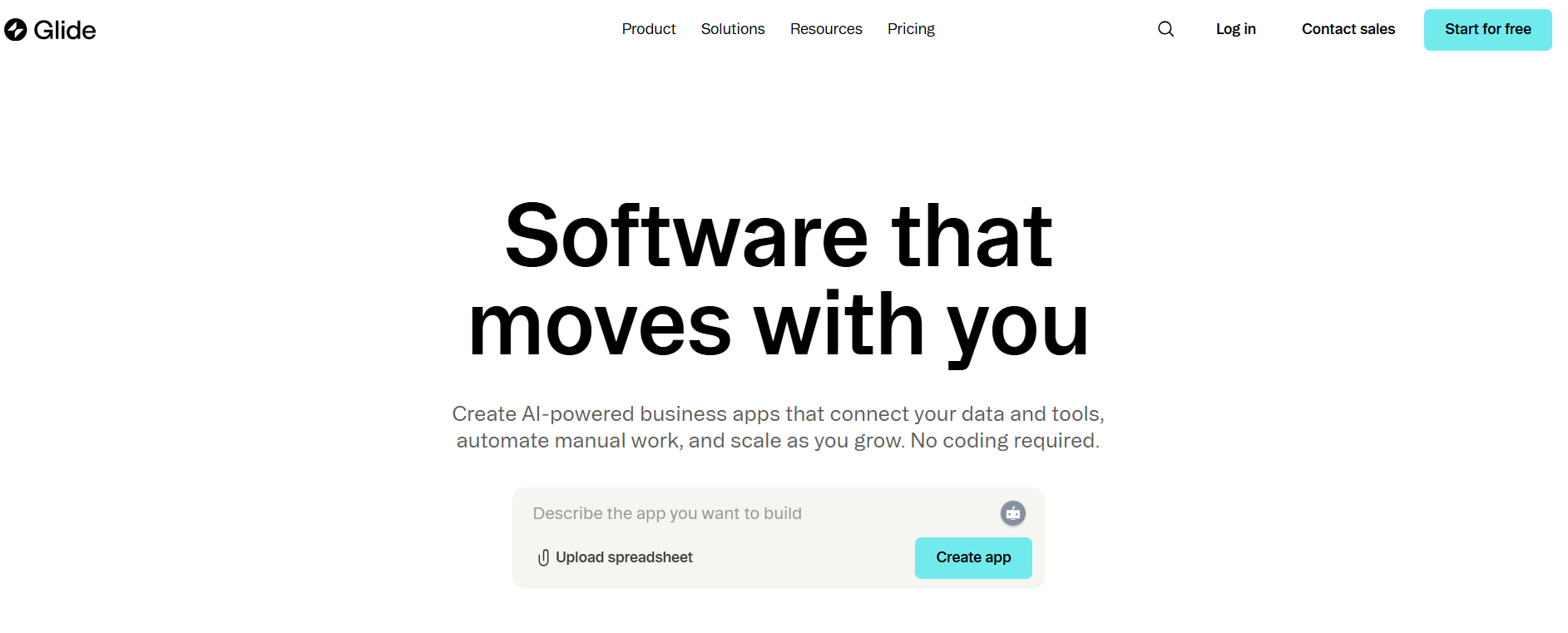 screenshot of Glide website