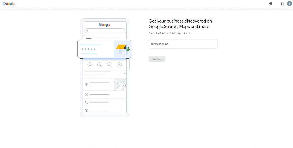 Google Business Profile creation page.