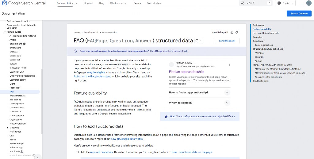 Google's FAQs documentation.