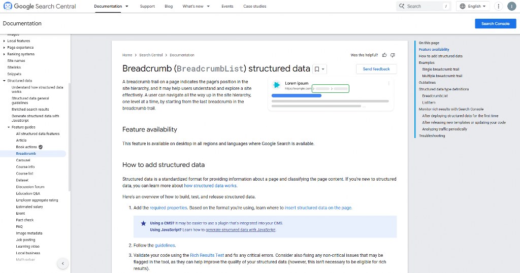 Google's documentation on BreadcrumbList schema.